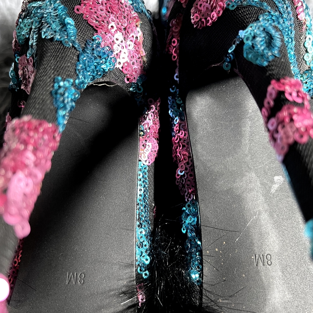 Sequin and Faux Fur Boots - Size 8 - Picture 4 of 4